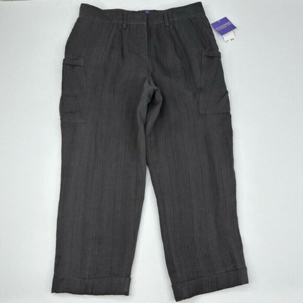 Vivienne Tam Echo Canyon Linen Cargo Pant Lignite Brown Black Straight Leg 4 NEW